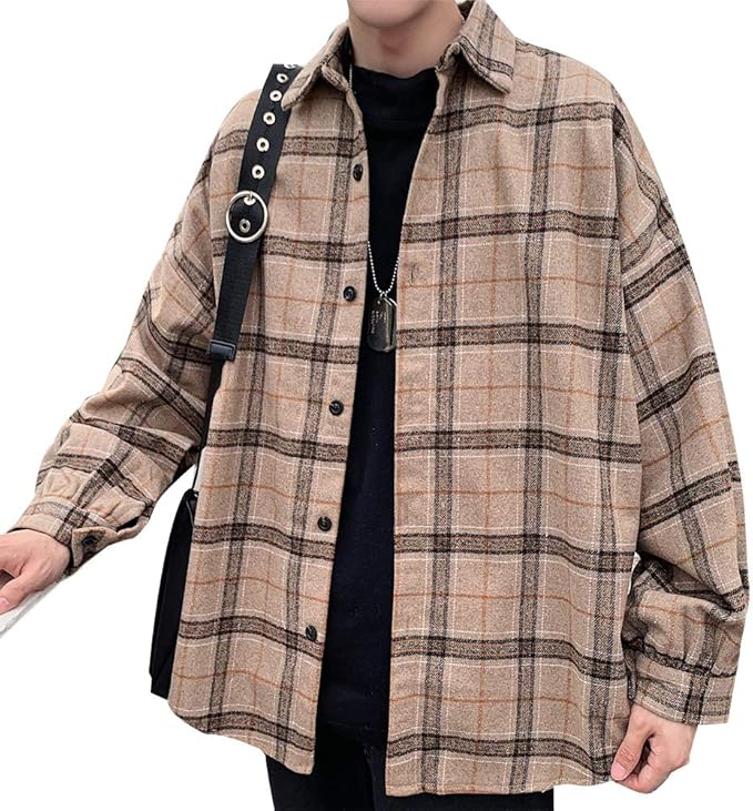 メンズ チェック柄 シャツ 長袖 シャツジャケット 韓国風 ビッグ